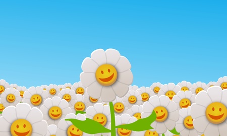 Illustration of a field of lots of happy Daisy flowers の写真素材