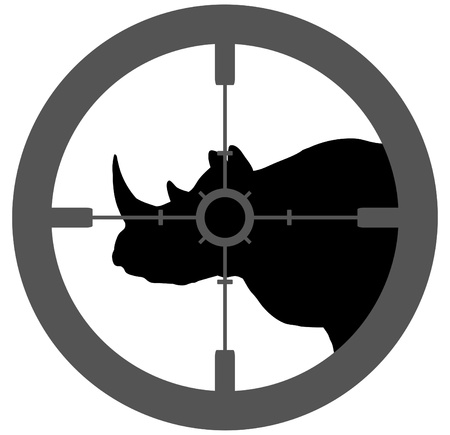 Illustration of a silhouette Rhino with a gun  sight aiming at its headの写真素材