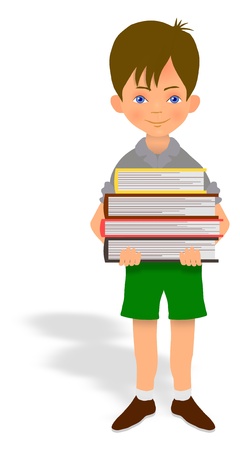 Illustration of a child carrying a pile of booksの写真素材