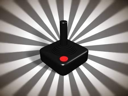 Illustration of a retro games controller over  a starburst backgroundの写真素材