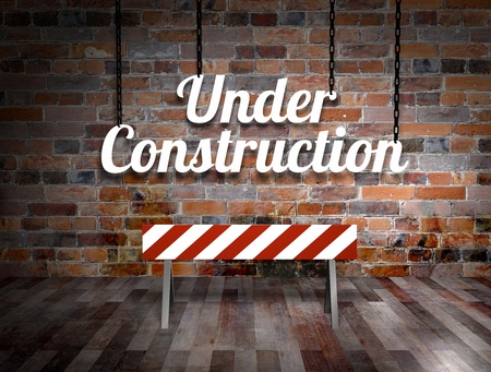 Illustration of a under construction sign hanging from chainsの写真素材