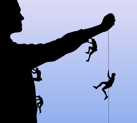 Illustration of a person with smaller people climbing up themの写真素材