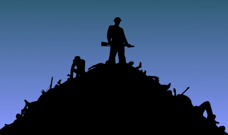 Illustration of a soldier standing on top of a pile of bodiesの写真素材