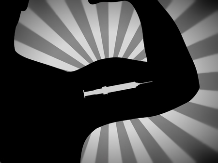 Illustration of a person showing their muscles with a syringe の写真素材