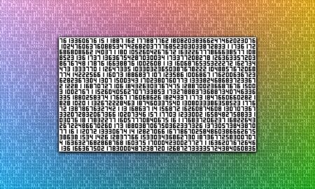 Illustration of a horizontal rectangle containing numbers over a colorful number filled backgroundの写真素材