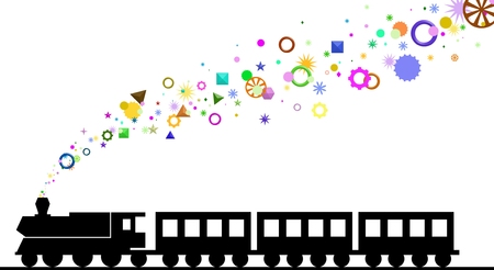 Illustration of a train with colorful shapesの写真素材