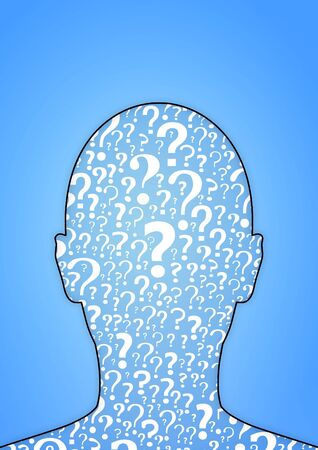 Illustration of a persons head filled with question marksの写真素材