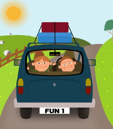 Illustration of a family going on holiday in a carの写真素材