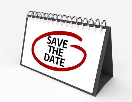 Calendar with the words save the date circled in red inkの写真素材