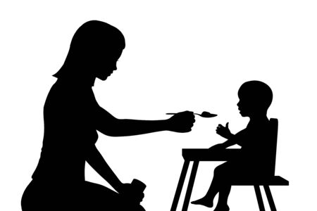 Illustration of a mother feeding her childの写真素材