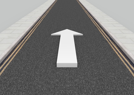 Illustration of a long road with a white arrow pointing forwardsの写真素材