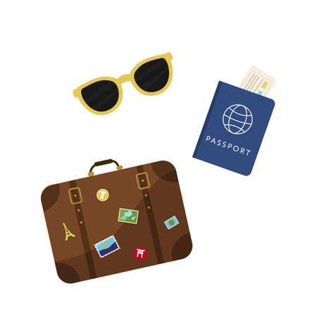 Travel suitcase, passport and tickets. Vector illustrationのイラスト素材