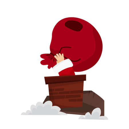 Santa Clauses hand in the chimney with a bagのイラスト素材