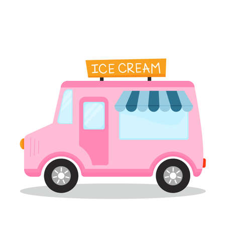 Pink ice cream truck isolated on white background. vector illustrationのイラスト素材
