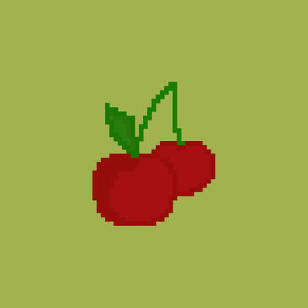 pixel cherry on a green backgroundのイラスト素材