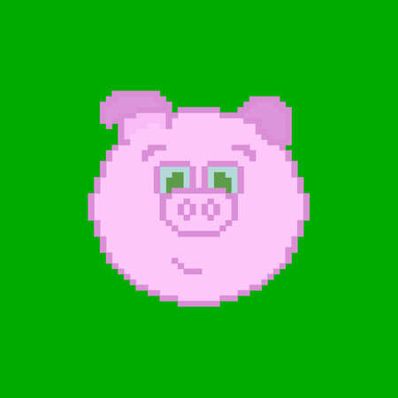 Pixel pig. Green backgroundのイラスト素材