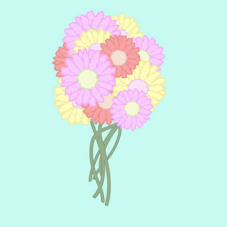 Pixel flowers on the blue background.のイラスト素材