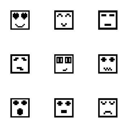 set of different cartoon pixel facesのイラスト素材