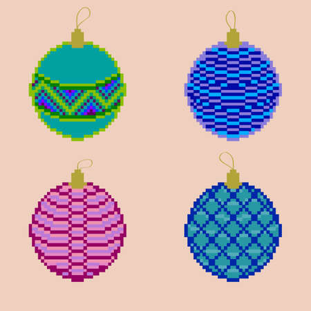 Set from New Year's toys. New Year's toys on a fir-treeのイラスト素材