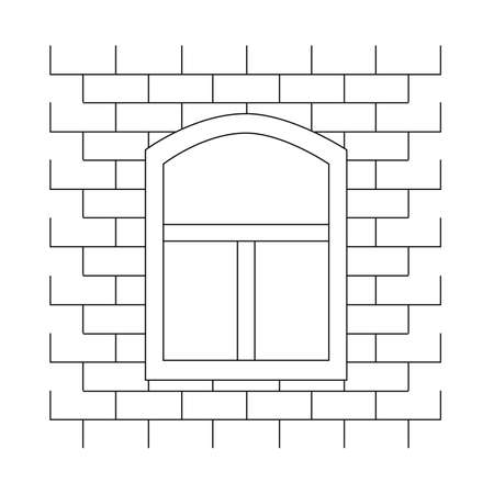 Isolated window on the brick wall. Black and white icon.のイラスト素材