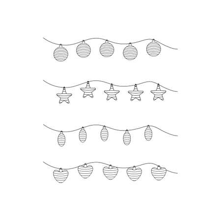 A set of Christmas toys. Garland icon on white background. Thin line styleのイラスト素材