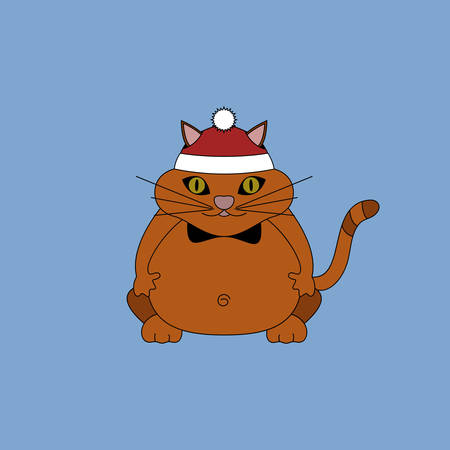 Beautiful winter ginger cat. Vector New Year icon on blue background.のイラスト素材
