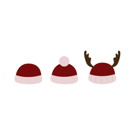 Christmas icon set of cute red hats. Vector icon on white backgroundのイラスト素材