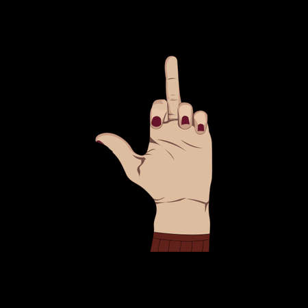 Middle finger sign. Fuck you symbol. Realistic vector hand on black backgroundのイラスト素材