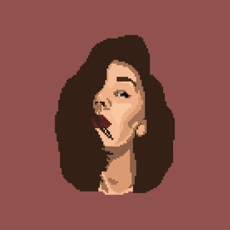 Beautiful pixel girl portrait. Vector illustration face. Pixel iconのイラスト素材