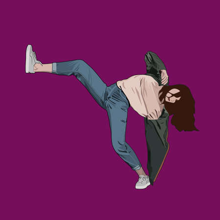 Hip hop girl with long lags. Street style fashionのイラスト素材