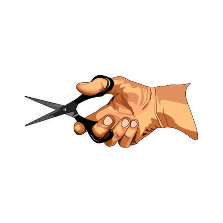 Hand with scissors. Vector illustration on white backgroundのイラスト素材