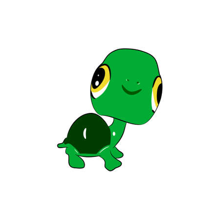 Funny cartoon turtle. Vector illustration on white background.のイラスト素材