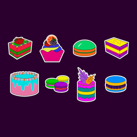 Set of sticker with cakes, bakery and desserts.のイラスト素材