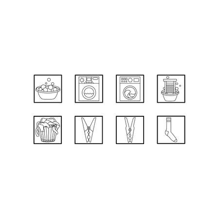 Laundry icon set. Black and white vector line icons.のイラスト素材