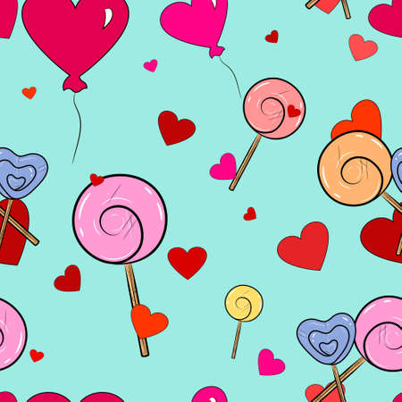 Lollipops, balloons and hearts Seamless Pattern. Love background. Vector illustration.のイラスト素材