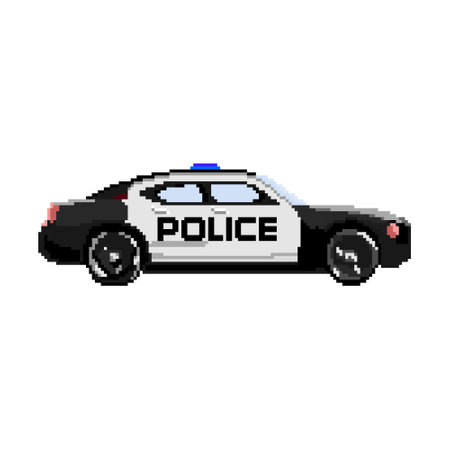 Pixel police car. Pixel car icon. cartoon car.のイラスト素材