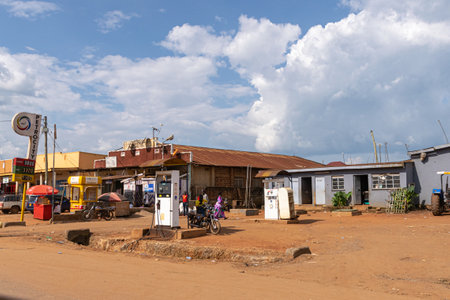 Petrol station along the Kampala Jinja Highway, Uganda, East Africa November 2019のeditorial素材