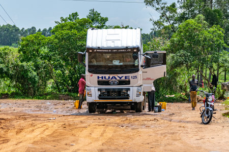 Cab lorry getting fixed by mechanics, Jinja, Uganda, East Africa November 2019のeditorial素材