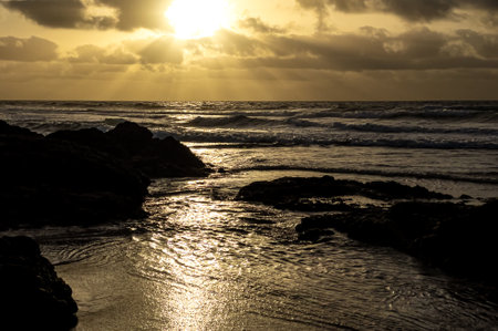 Sunset from the beach at La Pared, Fuerteventura, Canary Islands, Spainの写真素材