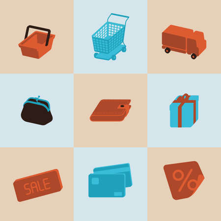 This is volume colorblock icons of sale topic. Here all what you need for infographic, web site, business and other. Icons include purse, food basket, logistics, gift box, card.のイラスト素材