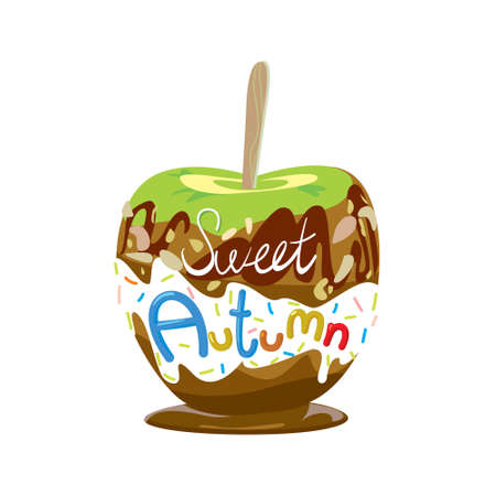 Colorful illustration of seasons theme. Sweet autumn concept. Modern and bright colors, flat design. Donut and candy for adverising, bakery, autumn sale. In vectorのイラスト素材