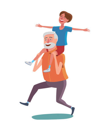 Flat design cartoon illustration in vector. Concept of happy old people. Man and woman on white background. Active elder grendparentsのイラスト素材