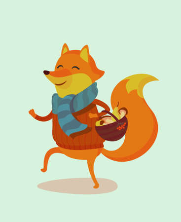 Seasons greeting card with hipster animal. Flat design illustration in vector. Autumn animal concept. For print, postcard, web, social media and t-shirt designのイラスト素材