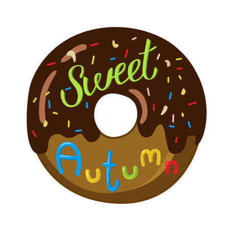 Colorful illustration of seasons theme. Sweet autumn concept. Modern and bright colors, flat design. Donut and candy for adverising, bakery, autumn sale. In vectorのイラスト素材