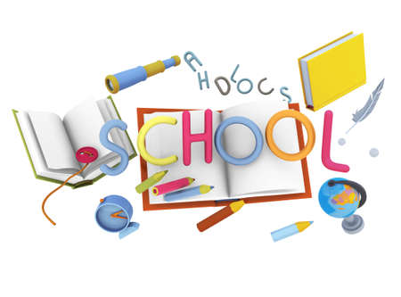 Wonderful volume 3D illustration about school topic. 3D rendering and volume education object on the...