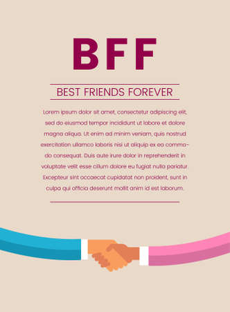 Flat design template illustration of relationship and best friends forever concept. Friendship concept include, handshake and hand connection. Vintage colors and modern designのイラスト素材