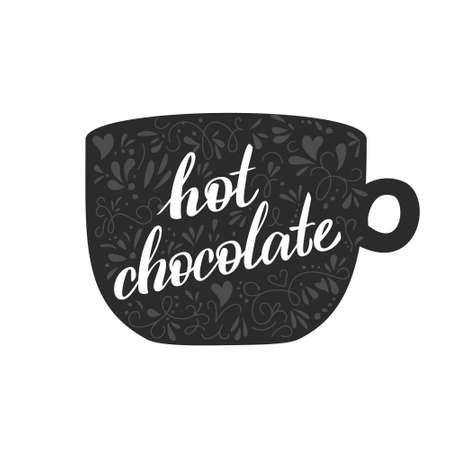 Handmade illustration with quote lettering hot cacao for cold days. Christmas mood illustration in vector. Mug with cacao and marshmallow. Concept for cafe and coffee shopのイラスト素材