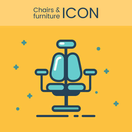 Flat style and linear design icons of alternative type of chair. Healthy chair concept. Logotype, sign and icon for print design, web, landing page and infographic.のイラスト素材