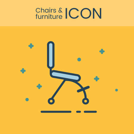 Flat style and linear design icons of alternative type of chair. Healthy chair concept. Logotype, sign and icon for print design, web, landing page and infographic.のイラスト素材