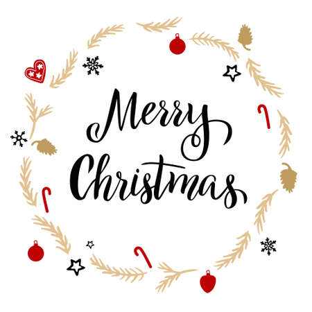 Hand draw lettering template of christmas concept. Brush pen invitation or postcards. Seasons and holydays greting card of New Year and xmas holidays.のイラスト素材